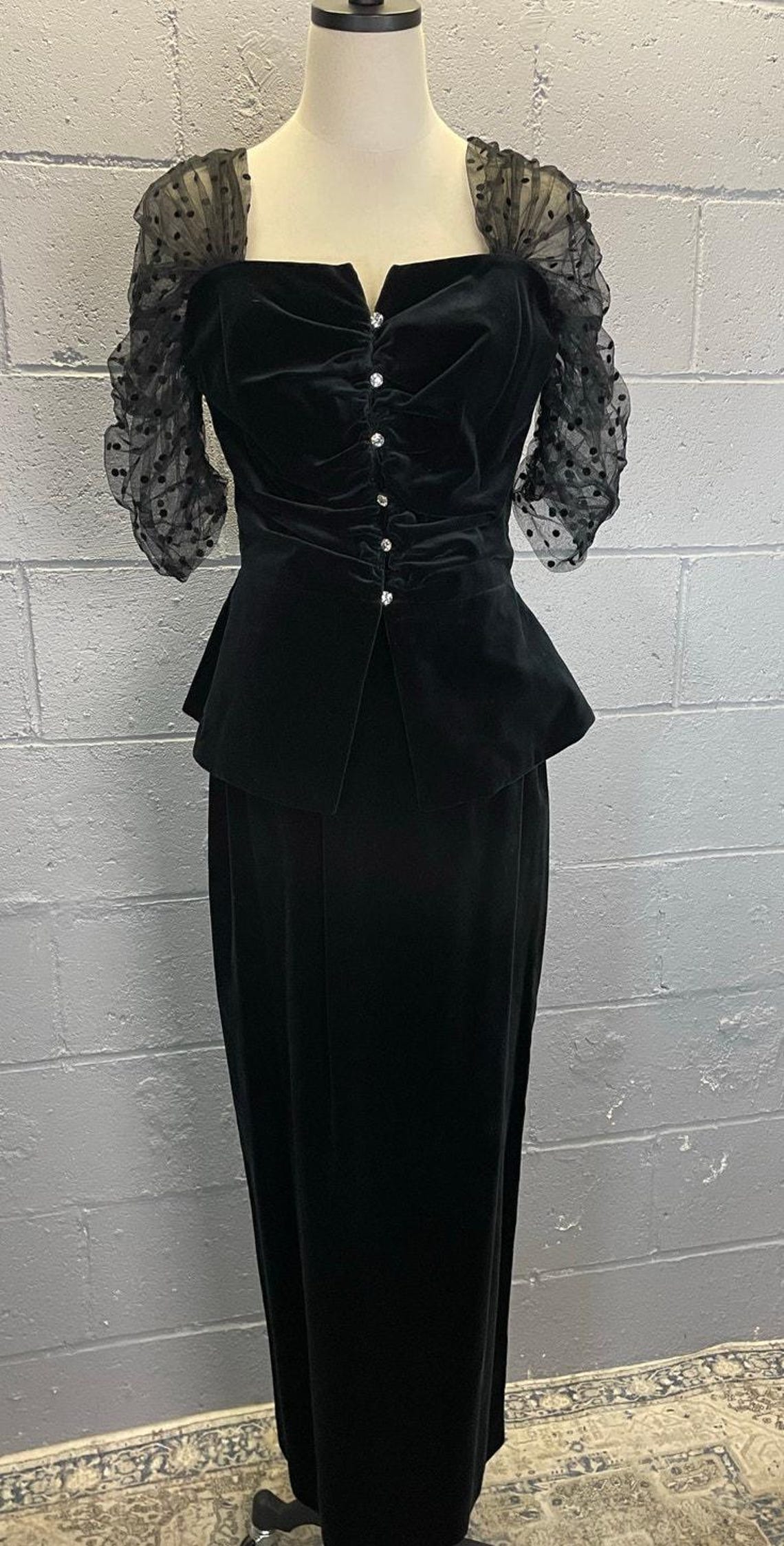 80’s Deadstock Black Velvet Button Up Top and Pant Set by R&K Originals main image 1