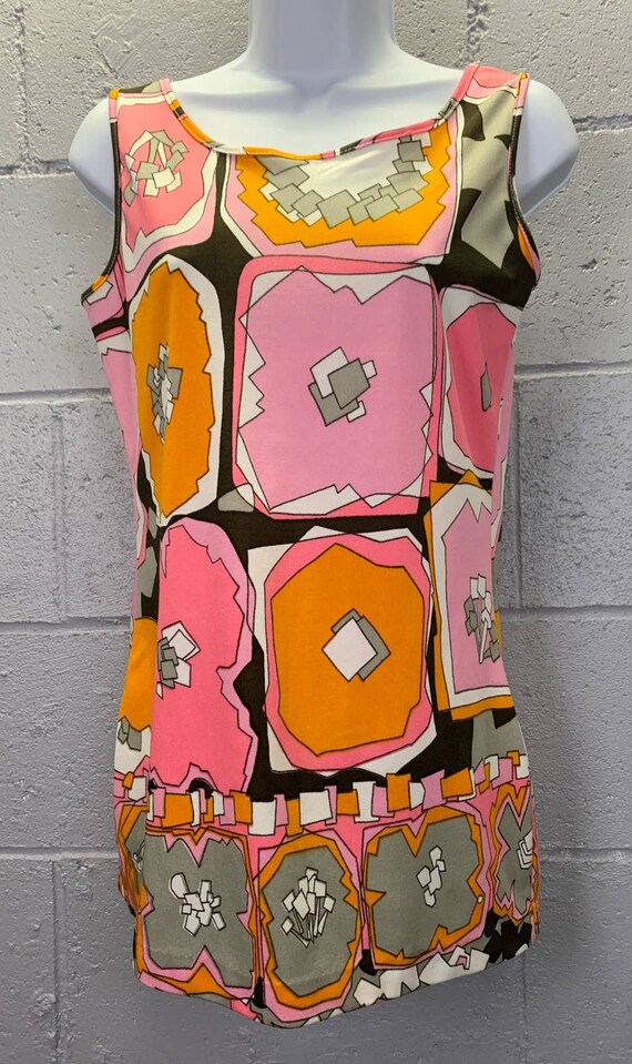 Vtg 60s Psychedelic Novelty Print Pastel Color Blo