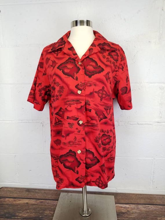 Vintage Ui-Maikai Red Map Print Tropical Hawaiian