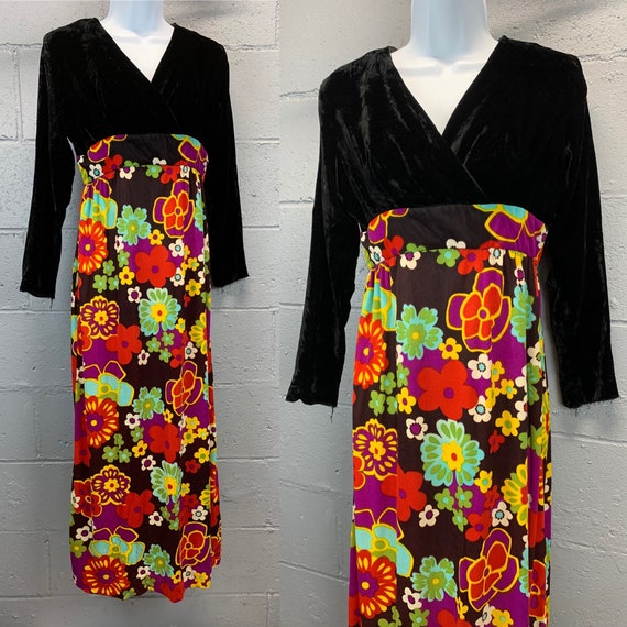 Vintage 1960s Flower Power Psychedelic Maxi Dress… - image 1