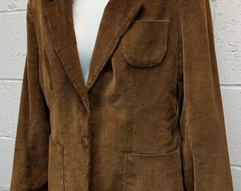 Vintage 1980s Jordache Brown Corduroy Blazer Jacket Horse Buttons B3
