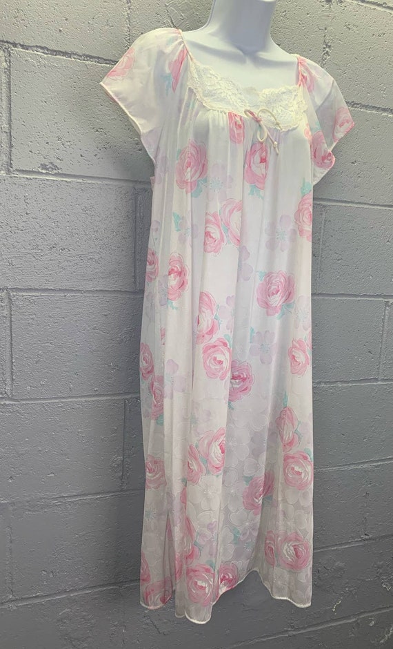 Vintage Deadstock Valmode Nylon Nightgown Floral … - image 1