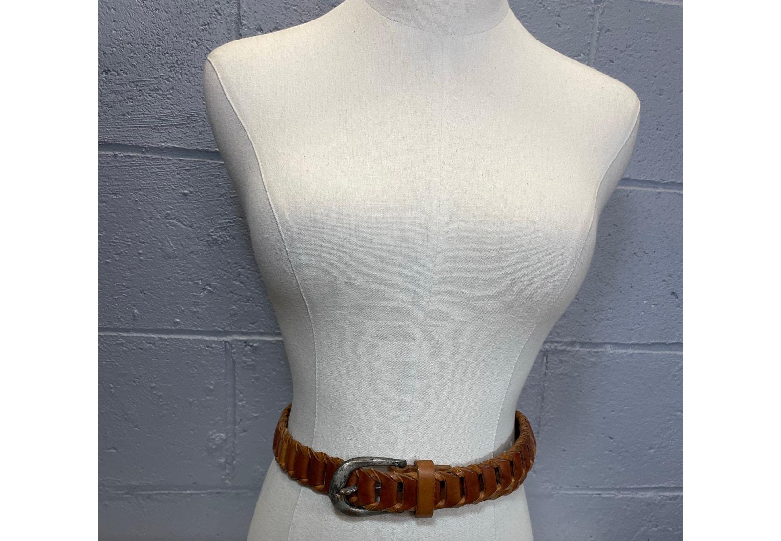 Vintage 1990s Brown Ladder Braided Leather Belt Italy Large Vintage 1990s Brown Ladder Braided Leather Belt Italy Large  main image 3