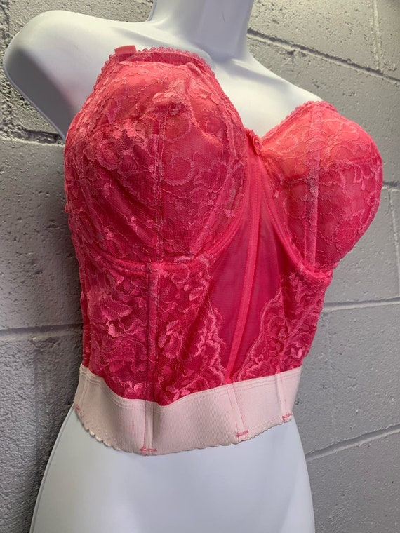 Vintage Hand Dyed Hot Pink Fuschia Lace Corset St… - image 3