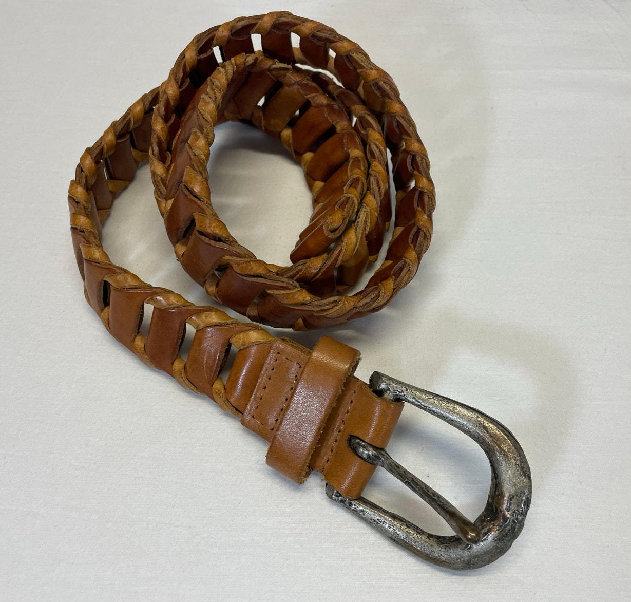 Vintage 1990s Brown Ladder Braided Leather Belt Italy Large  display picture 3