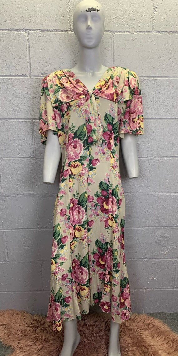 Vintage 1980s Floral Garden Party Maxi Dress Flut… - image 4