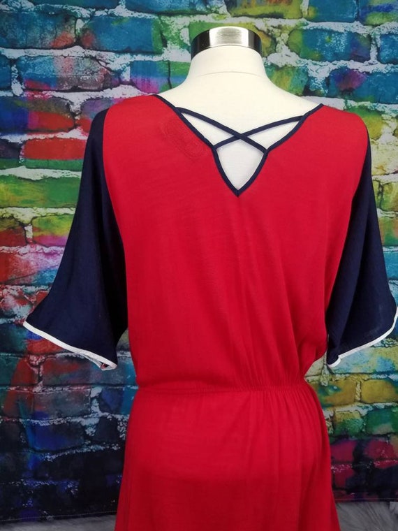 Vintage 1980s Red White and Blue Chevron Dress Mi… - image 4