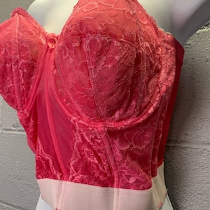 Vintage Hand Dyed Hot Pink Fuschia Lace Corset Style Strapless Bra Goddess 38DD