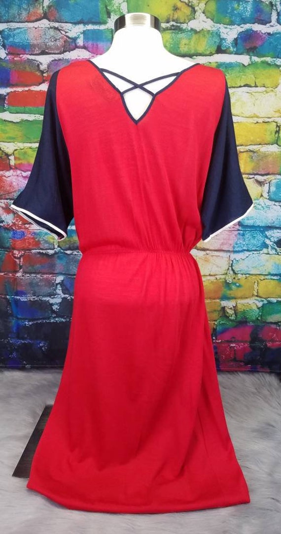Vintage 1980s Red White and Blue Chevron Dress Mi… - image 5