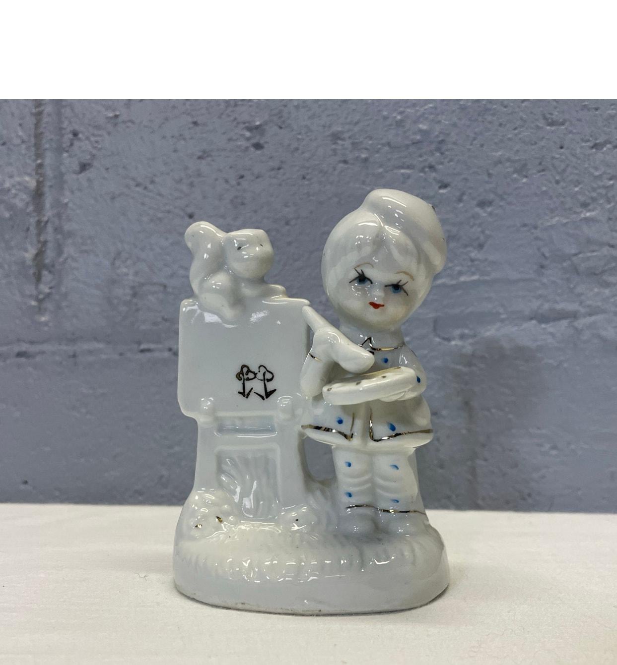 Vintage 1950s Ceramic Artist Girl W Squirrel Figurine Chotchke