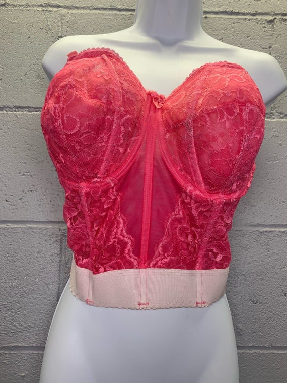 Vintage Hand Dyed Hot Pink Fuschia Lace Corset St… - image 2