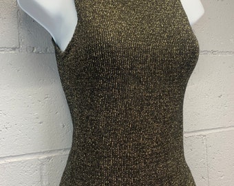 Vintage 80s Lurex Knit Skirt Set: Judith Michaels Gold Black Two-Piece