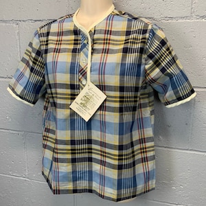 Vintage 1960s Plaid Blouse Deadstock NWT Bandipur B2