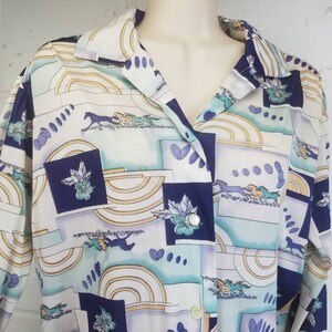 Vintage 70s Disco Shirt Wild Horses  Butterfly Collar  Equestrian  Western Southwestern Cowgirl Medium B7