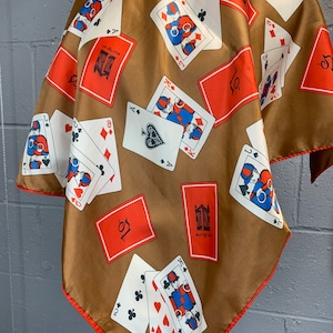 Vintage “21” Club New York Scarf XXIX Poker Cards Gambling Jockey Speak Easy Member Souvenir Mid Century Casino Brown Orange B5