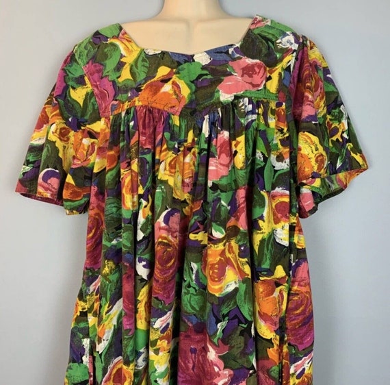 VTG Cotton Floral Roses Muumuu Kaftan Dress by Si… - image 4