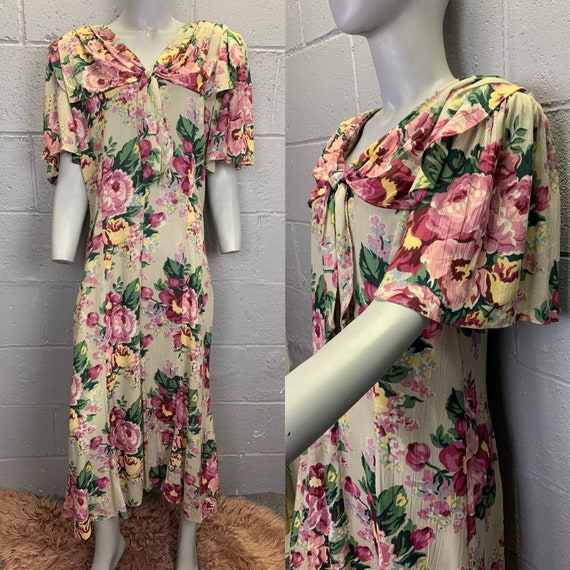 Vintage 1980s Floral Garden Party Maxi Dress Flut… - image 1