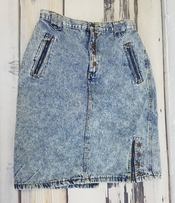 Vintage 1980s Stonewashed Denim Skirt by Cadillac 