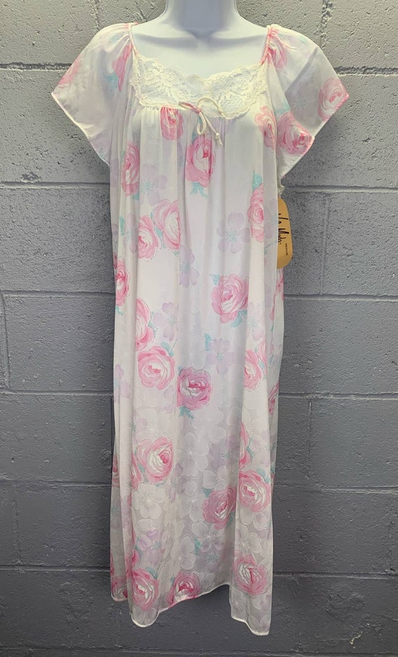 Vintage Deadstock Valmode Nylon Nightgown Floral … - image 2