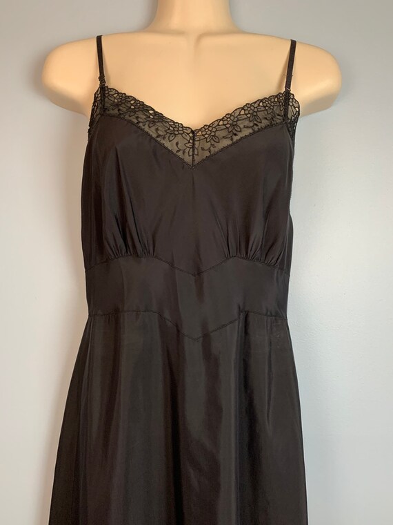 Vintage 1940s Black Slip Dress With Eyelet Lace Tr