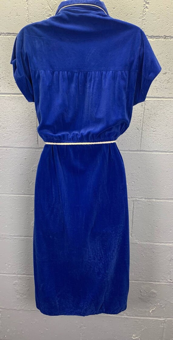 Vintage 1970s Blue Velour Shirtwaist Disco Dress … - image 7