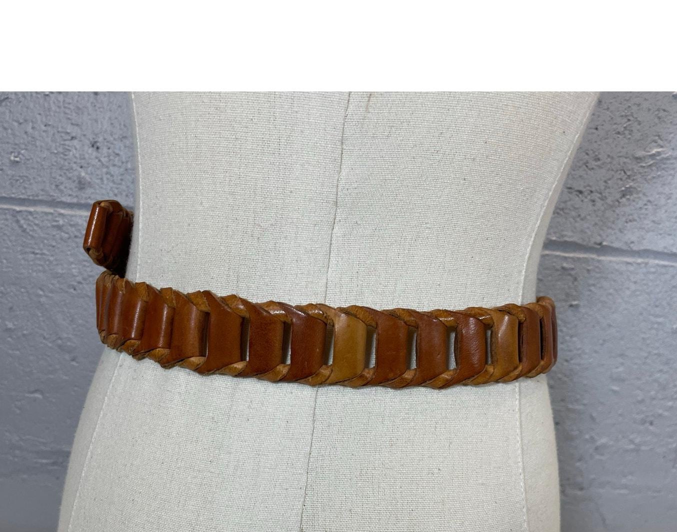 Vintage 1990s Brown Ladder Braided Leather Belt Italy Large  display picture 1