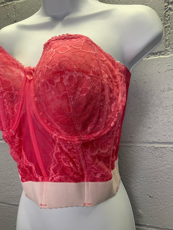 Vintage Hand Dyed Hot Pink Fuschia Lace Corset St… - image 4