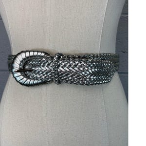 Vintage 80s 90s Woven Braided Leather Silver Metallic Belt  display picture 2