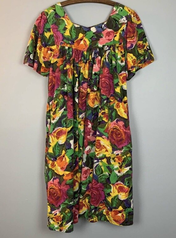 VTG Cotton Floral Roses Muumuu Kaftan Dress by Si… - image 5