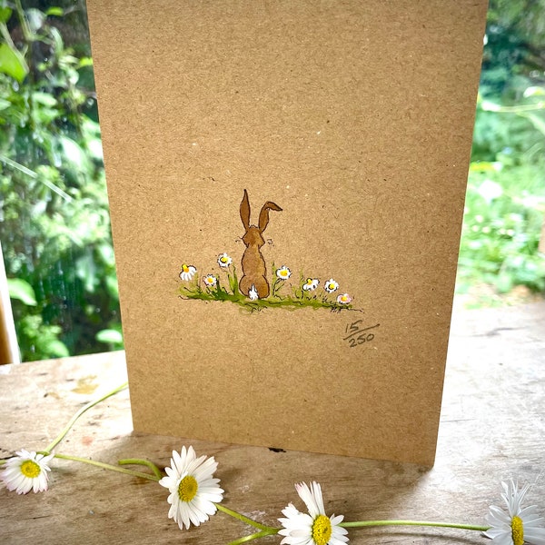 Daisy Chain - Limited Edition Hand painted Bunny Rabbit Greetings Card. Hand Painted & signed by the artist.
