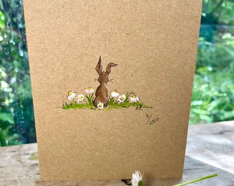 Daisy Chain - Limited Edition Hand painted Bunny Rabbit Greetings Card. Hand Painted & signed by the artist.