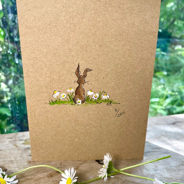 Daisy Chain - Limited Edition Hand painted Bunny Rabbit Greetings Card. Hand Painted & signed by the artist.