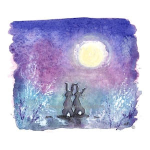 Moonstruck’ Print -Hare/ Moon Print. Taken from the original Moonlight watercolour illustration. Size 8"x8".