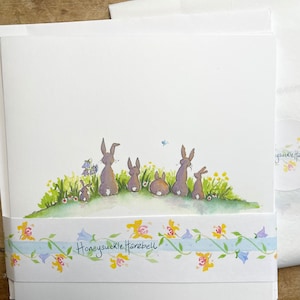 Love is all you need Pack of 5 Bunny Rabbit Greetings Cards same design.Only from Honeysuckle Harebell. image 1