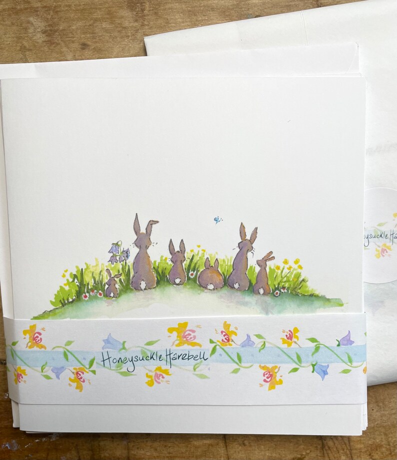 Love is all you need Pack of 5 Bunny Rabbit Greetings Cards same design.Only from Honeysuckle Harebell. image 1