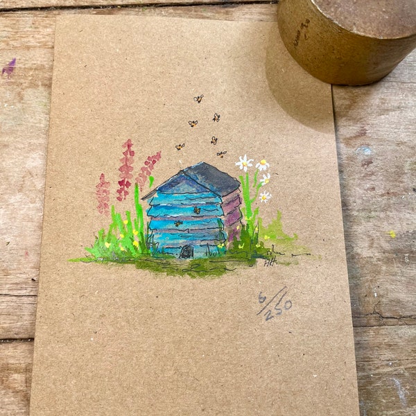 Home Sweet Home- Limited Edition Hand painted Card  | New Home | Beehive | Hand painted & signed by artist.