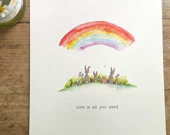 Rainbows Print - Bunny Rabbit/Hare Prints  | taken from original illustrations. 5 designs to choose from.