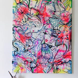 LARGE ABSTRACT ORIGINAL art, graffiti art painting, Bright Vivid painting, Abstract canvas, colourful canvas, Painting,