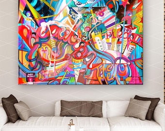 Abstract Graffiti Art Print: Colorful City Town Art, fairground, psychadelic art, dream state art