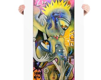 Beso romántico abstracto, Arte de amantes besándose, ABSTRACTO, Pintura artística colorida y vívida, Impresión artística, beso al revés, arte callejero, Arte brillante.