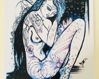 Arte desnudo original en acuarela, impresión en acuarela, impresión artística de mujer desnuda, impresión de desnudo en blanco y negro, impresión abstracta, ilustración en acuarela