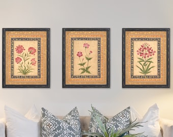 Pink Watercolour Flowers - Eclectic Wall Art, Mughal Print, Indian Art, Mughal Art Set, Mughal Flower, Persian, India, Islamic Wall Art