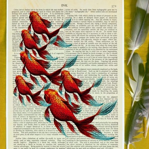 Oranda Goldfish Print - Japanese Print, Eclectic Wall Art, Goldfish Print, Nature Lovers, Koi Pond, Dictionary Print, Book Page Art