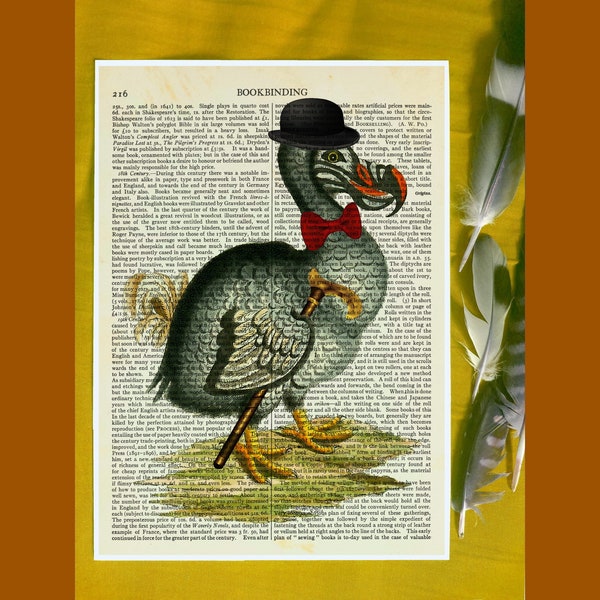 Dodo Bird - Dodo Bird Painting, Eclectic Decor, Alice in Wonderland, Quirky, Funny Animals, Nature Lovers, Vintage, Dictionary Prints