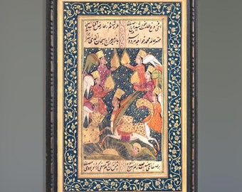 Buraq and Angels - Eclectic Decor, Buraq Equestrian, Mughal Art Digital Print, Flying Horse, Sufi Art, Persian Art Print, Persian Miniature