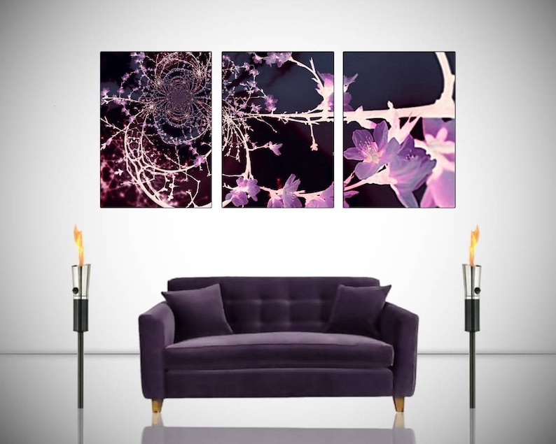 Blossom Kaleidoscope Fractal Abstract 3 Panel Triptych Poster Wall Art Print