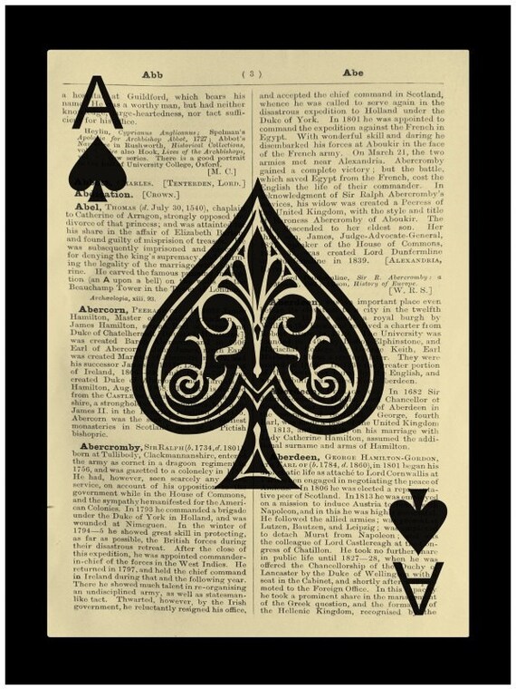 Ace of Spades Playing Card Dictionary Print Book Page Art Etsy