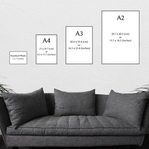 Visual representation of sample fine art print sizes