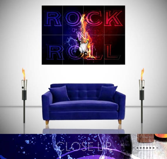 Rock n Roll Fire Flaming Electric Guitar Splash Music Giant Poster Art Print