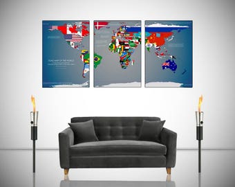 Flag Map, Global Map, Travelling Map, Eclectic Wall Art, World Map, Atlas Print, World Map Print, Travel Map, Cartography